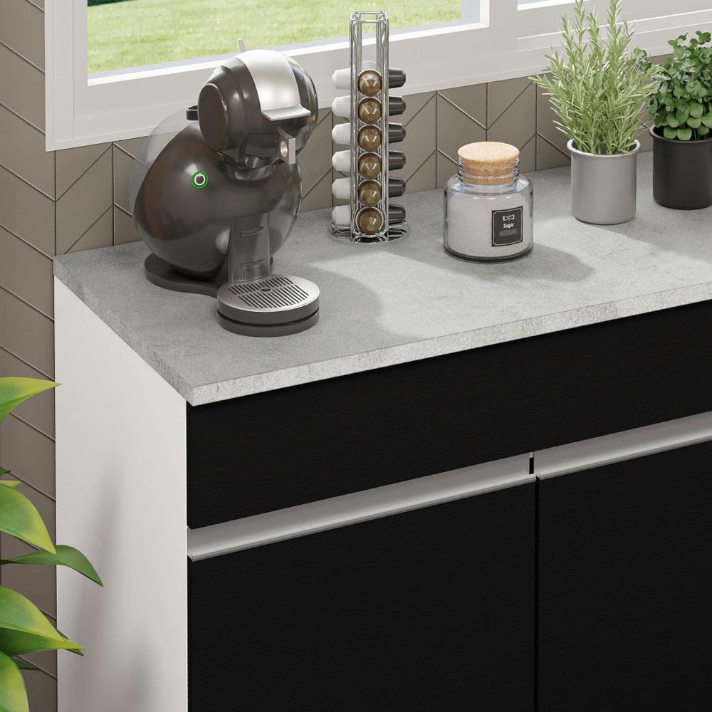 Balcão Gabinete de Pia Armário de Cozinha 150 cm 2 Gavetas 2 Portas (Com Tampo) Branco/Preto Glamy Madesa