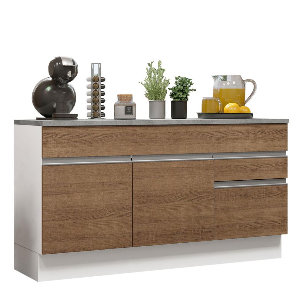 Balcão Gabinete de Pia Armário de Cozinha 150 cm 2 Gavetas 2 Portas (Com Tampo) Branco/Rustic Glamy Madesa