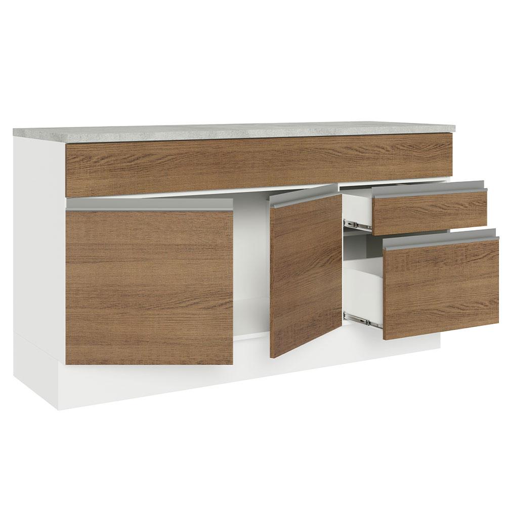 Balcão Gabinete de Pia Armário de Cozinha 150 cm 2 Gavetas 2 Portas (Com Tampo) Branco/Rustic Glamy Madesa