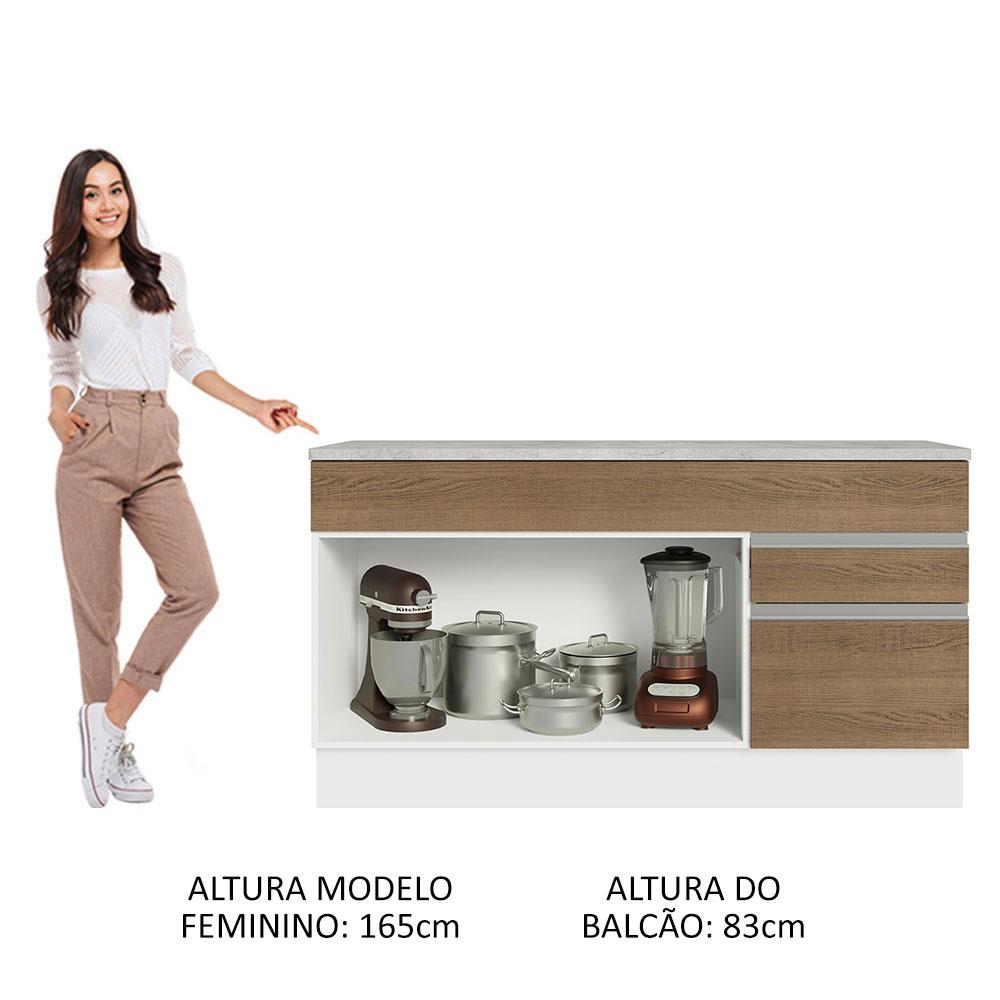 Balcão Gabinete de Pia Armário de Cozinha 150 cm 2 Gavetas 2 Portas (Com Tampo) Branco/Rustic Glamy Madesa