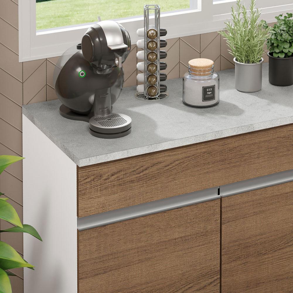 Balcão Gabinete de Pia Armário de Cozinha 150 cm 2 Gavetas 2 Portas (Com Tampo) Branco/Rustic Glamy Madesa