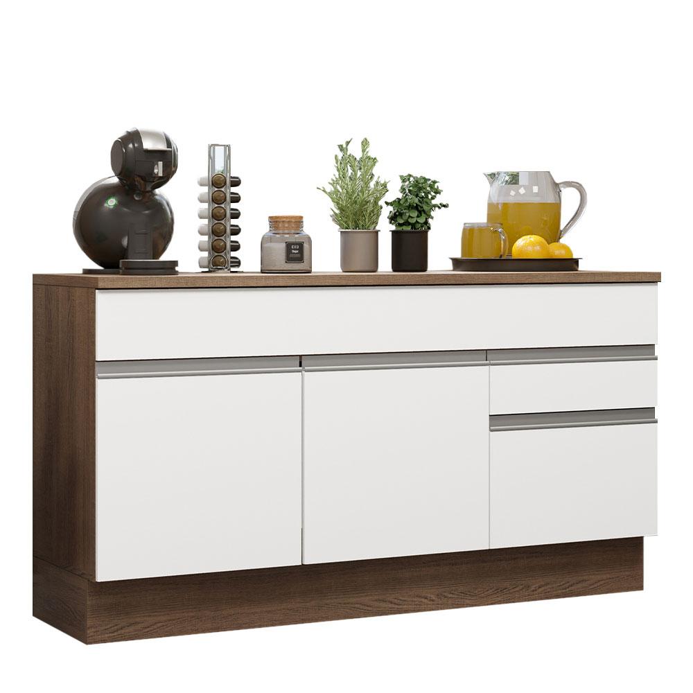 Balcão Gabinete de Pia Armário de Cozinha 150 cm 2 Gavetas 2 Portas (Com Tampo) Rustic/Branco Glamy Madesa