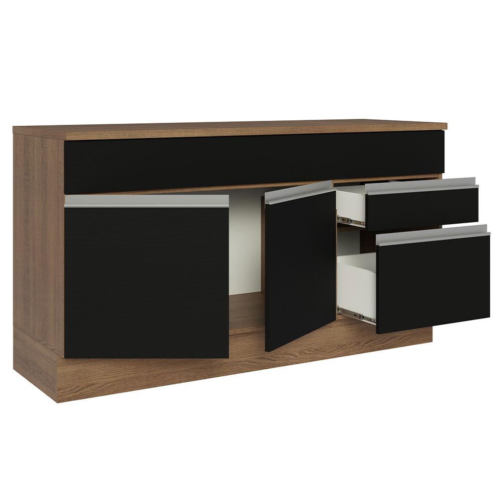 Balcão Gabinete de Pia Armário de Cozinha 150 cm 2 Gavetas 2 Portas (Com Tampo) Rustic/Preto Glamy Madesa
