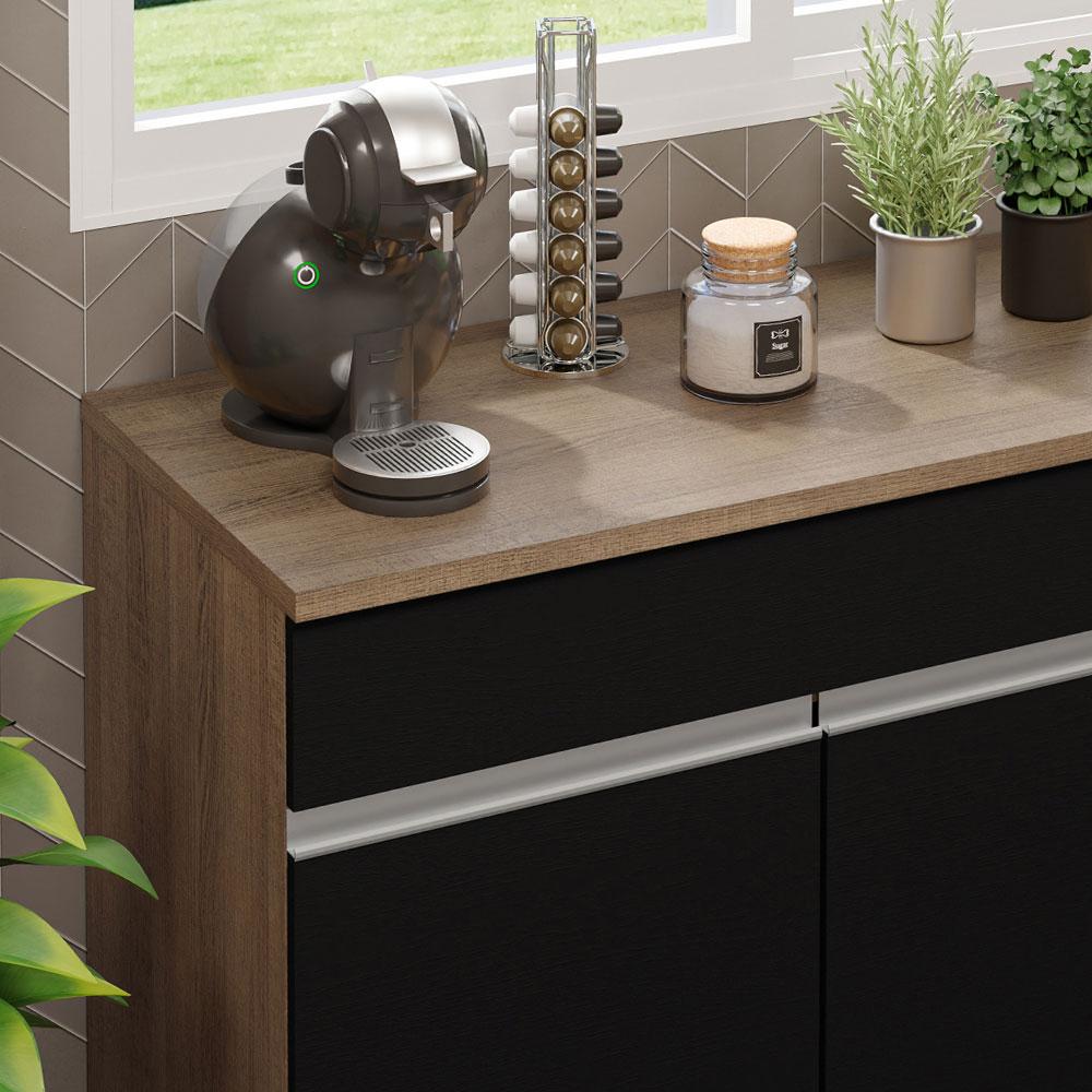Balcão Gabinete de Pia Armário de Cozinha 150 cm 2 Gavetas 2 Portas (Com Tampo) Rustic/Preto Glamy Madesa