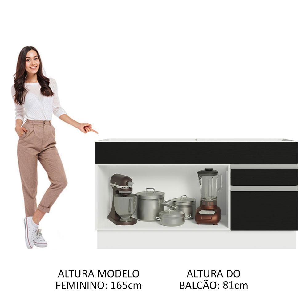 Balcão Gabinete de Pia Armário de Cozinha 150 cm 2 Gavetas 2 Portas (Sem Tampo e Pia) Branco/Preto Glamy Madesa