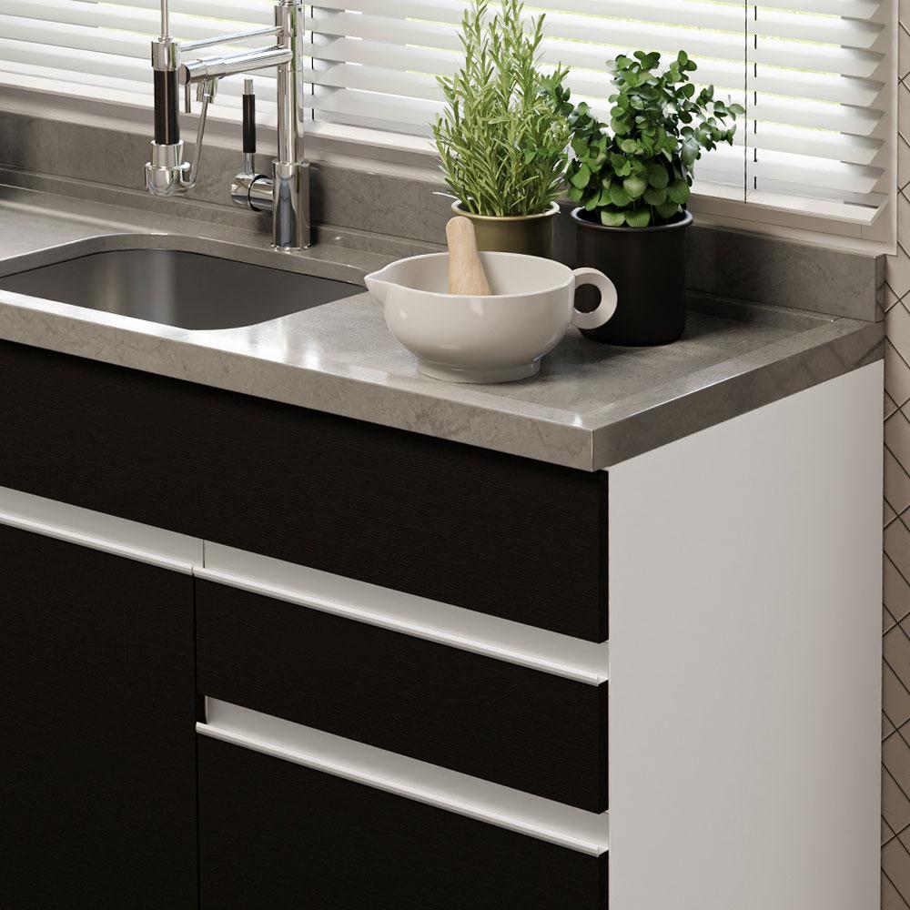 Balcão Gabinete de Pia Armário de Cozinha 150 cm 2 Gavetas 2 Portas (Sem Tampo e Pia) Branco/Preto Glamy Madesa