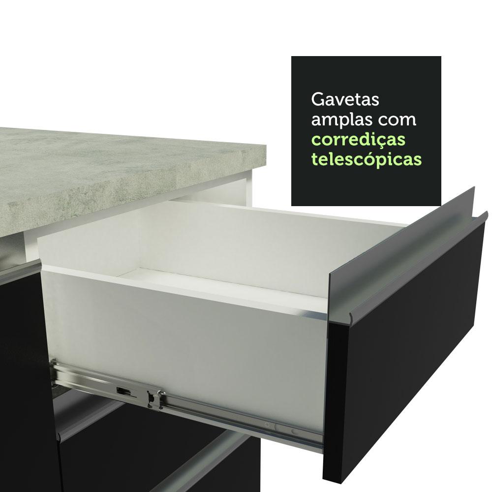 Balcão Gabinete de Pia Armário de Cozinha 150 cm 2 Gavetas 2 Portas (Sem Tampo e Pia) Branco/Preto Glamy Madesa