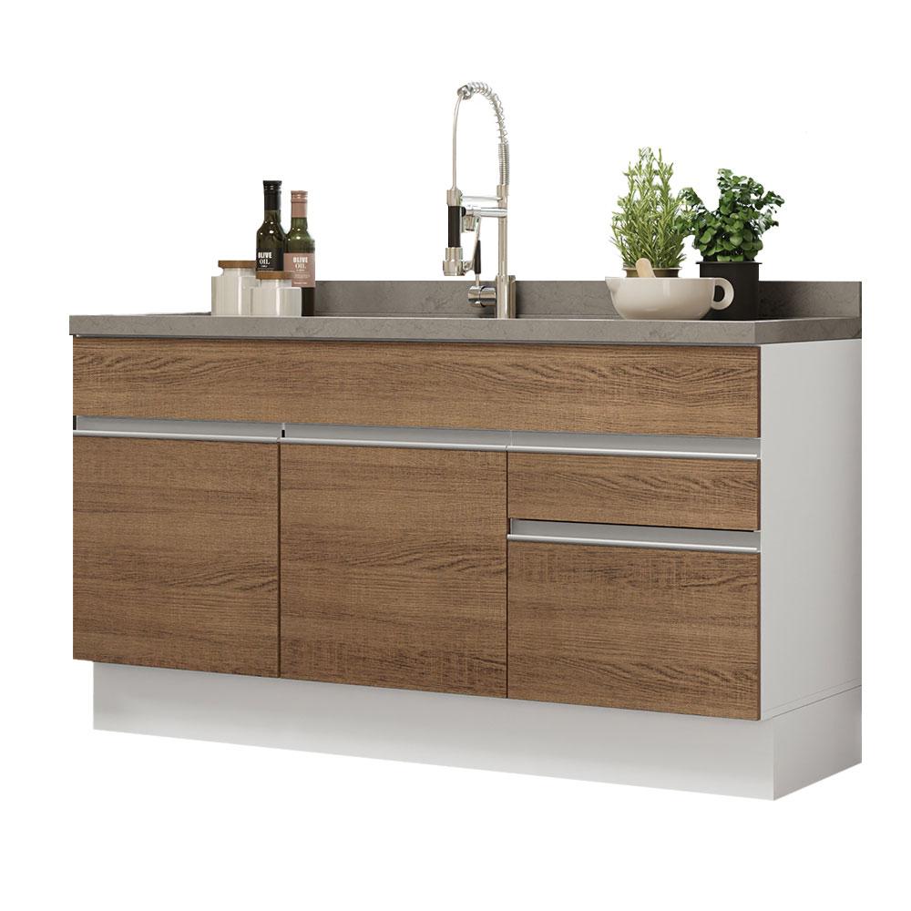 Balcão Gabinete de Pia Armário de Cozinha 150 cm 2 Gavetas 2 Portas (Sem Tampo e Pia) Branco/Rustic Glamy Madesa