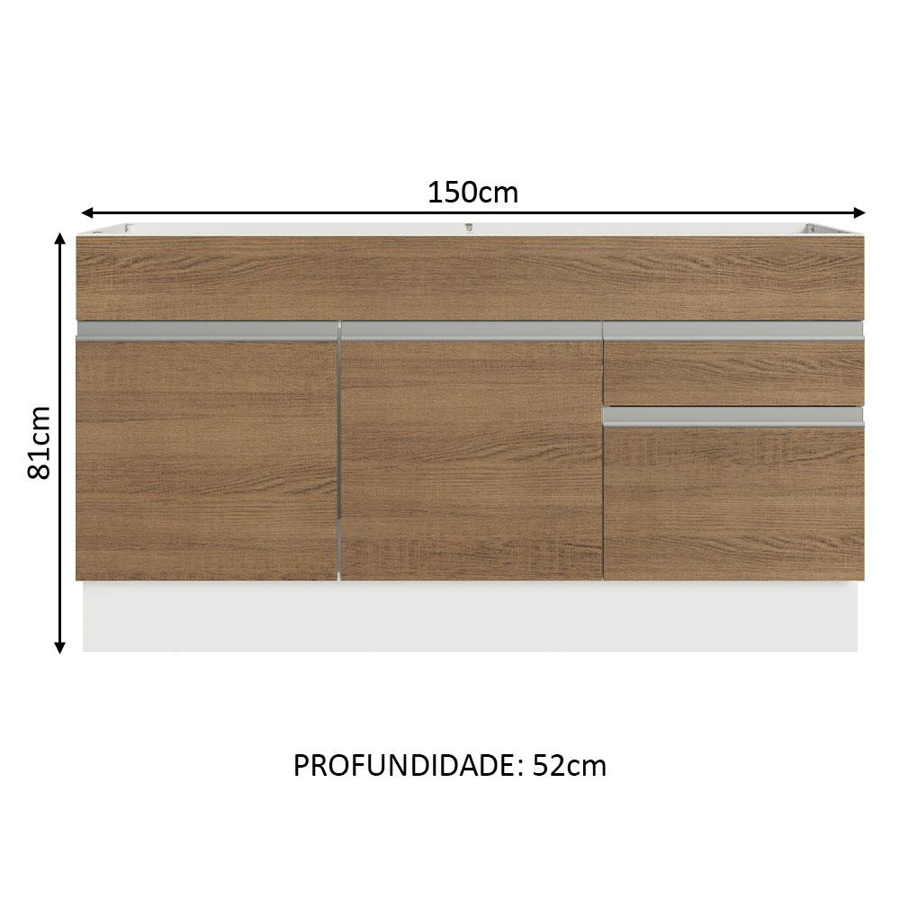 Balcão Gabinete de Pia Armário de Cozinha 150 cm 2 Gavetas 2 Portas (Sem Tampo e Pia) Branco/Rustic Glamy Madesa