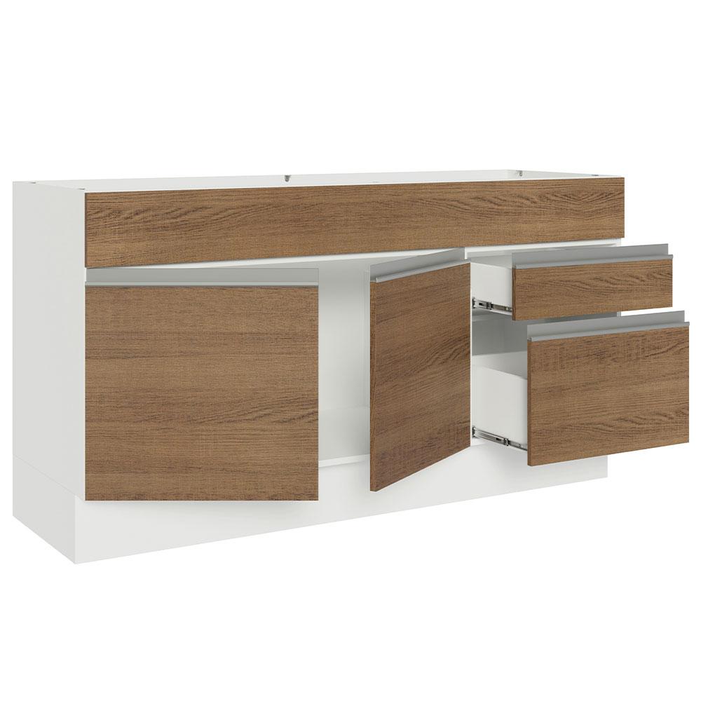 Balcão Gabinete de Pia Armário de Cozinha 150 cm 2 Gavetas 2 Portas (Sem Tampo e Pia) Branco/Rustic Glamy Madesa