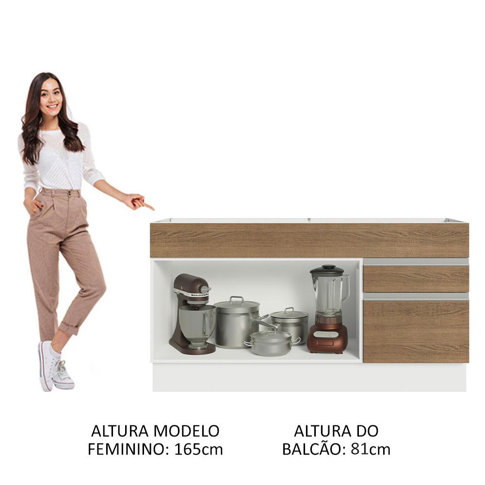 Balcão Gabinete de Pia Armário de Cozinha 150 cm 2 Gavetas 2 Portas (Sem Tampo e Pia) Branco/Rustic Glamy Madesa
