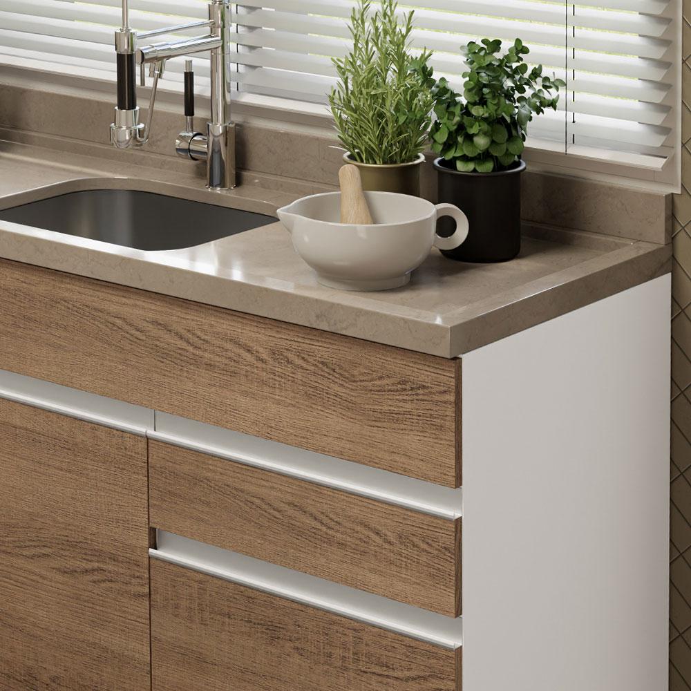 Balcão Gabinete de Pia Armário de Cozinha 150 cm 2 Gavetas 2 Portas (Sem Tampo e Pia) Branco/Rustic Glamy Madesa