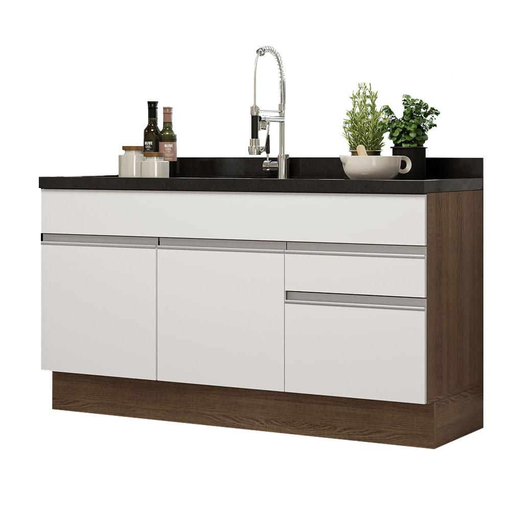Balcão Gabinete de Pia Armário de Cozinha 150 cm 2 Gavetas 2 Portas (Sem Tampo e Pia) Rustic/Branco Glamy Madesa
