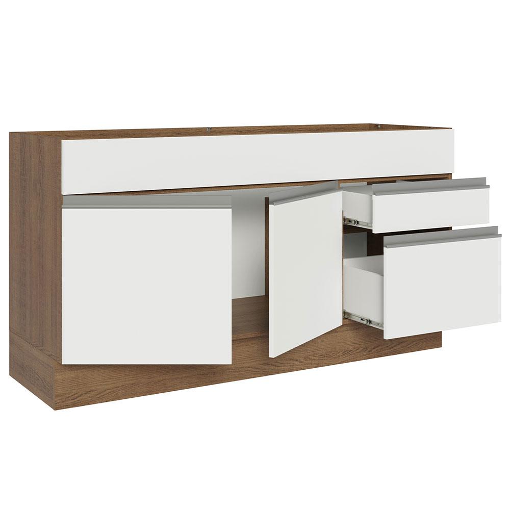 Balcão Gabinete de Pia Armário de Cozinha 150 cm 2 Gavetas 2 Portas (Sem Tampo e Pia) Rustic/Branco Glamy Madesa