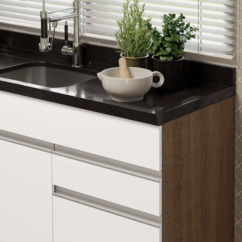 Balcão Gabinete de Pia Armário de Cozinha 150 cm 2 Gavetas 2 Portas (Sem Tampo e Pia) Rustic/Branco Glamy Madesa