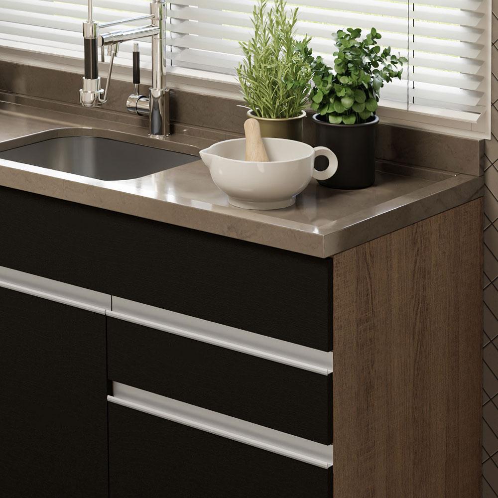 Balcão Gabinete de Pia Armário de Cozinha 150 cm 2 Gavetas 2 Portas (Sem Tampo e Pia) Rustic/Preto Glamy Madesa
