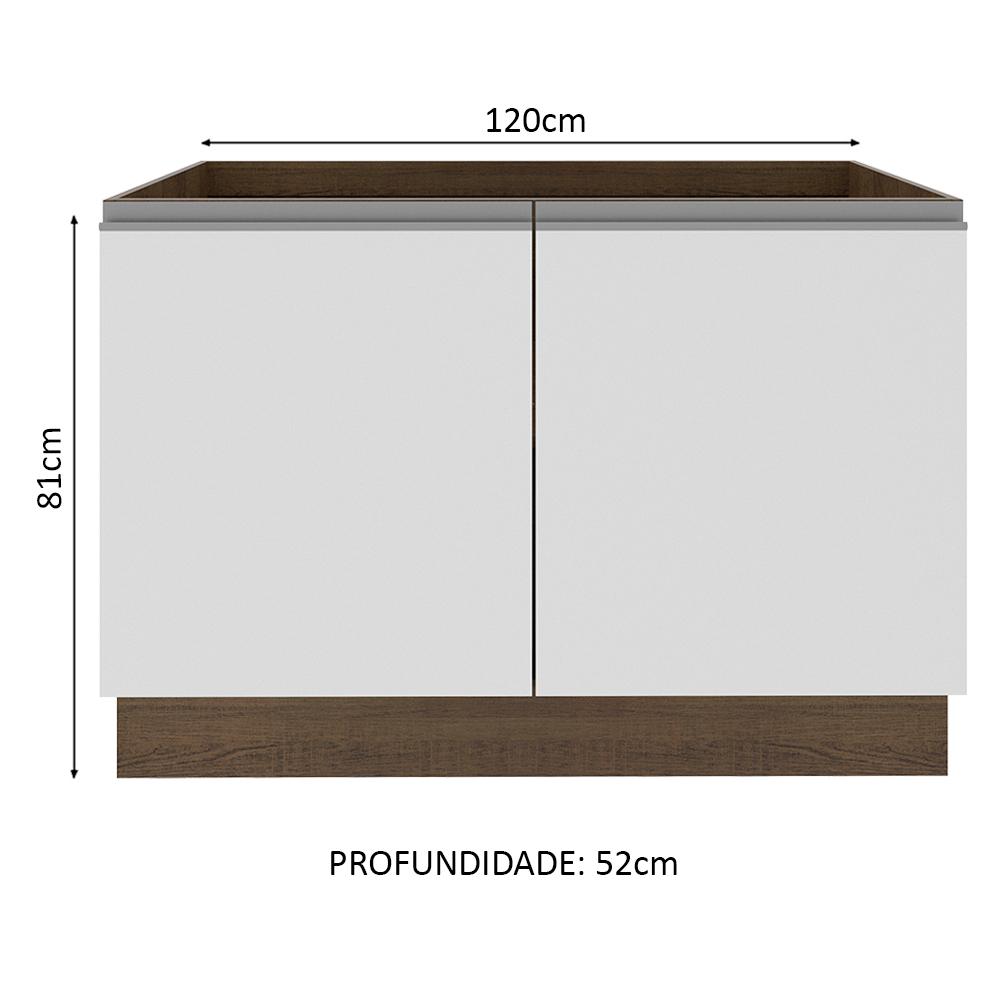 Balcão Gabinete de Pia Armário de Cozinha 2 Portas Rustic/Branco Glamy Madesa