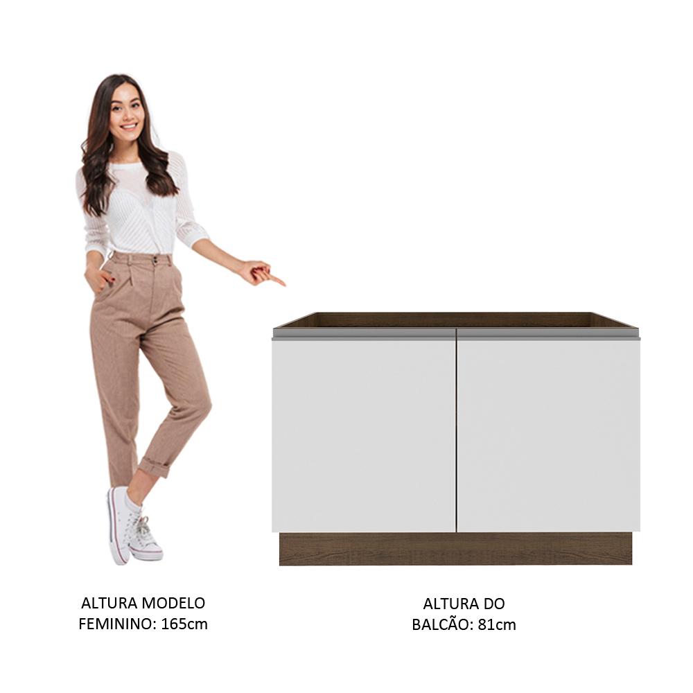 Balcão Gabinete de Pia Armário de Cozinha 2 Portas Rustic/Branco Glamy Madesa