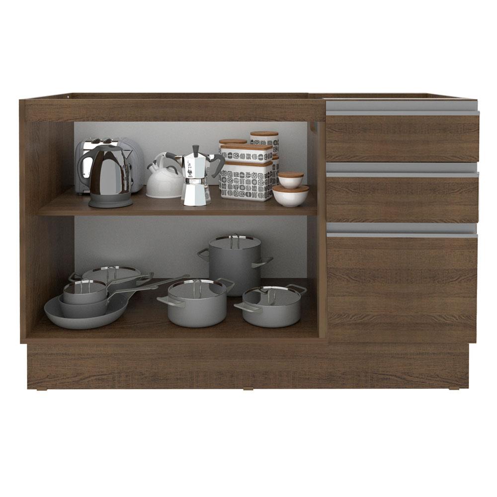 Balcão Gabinete de Pia Armário de Cozinha 2 Portas e 3 Gavetas + Porta-Talheres Glamy Madesa