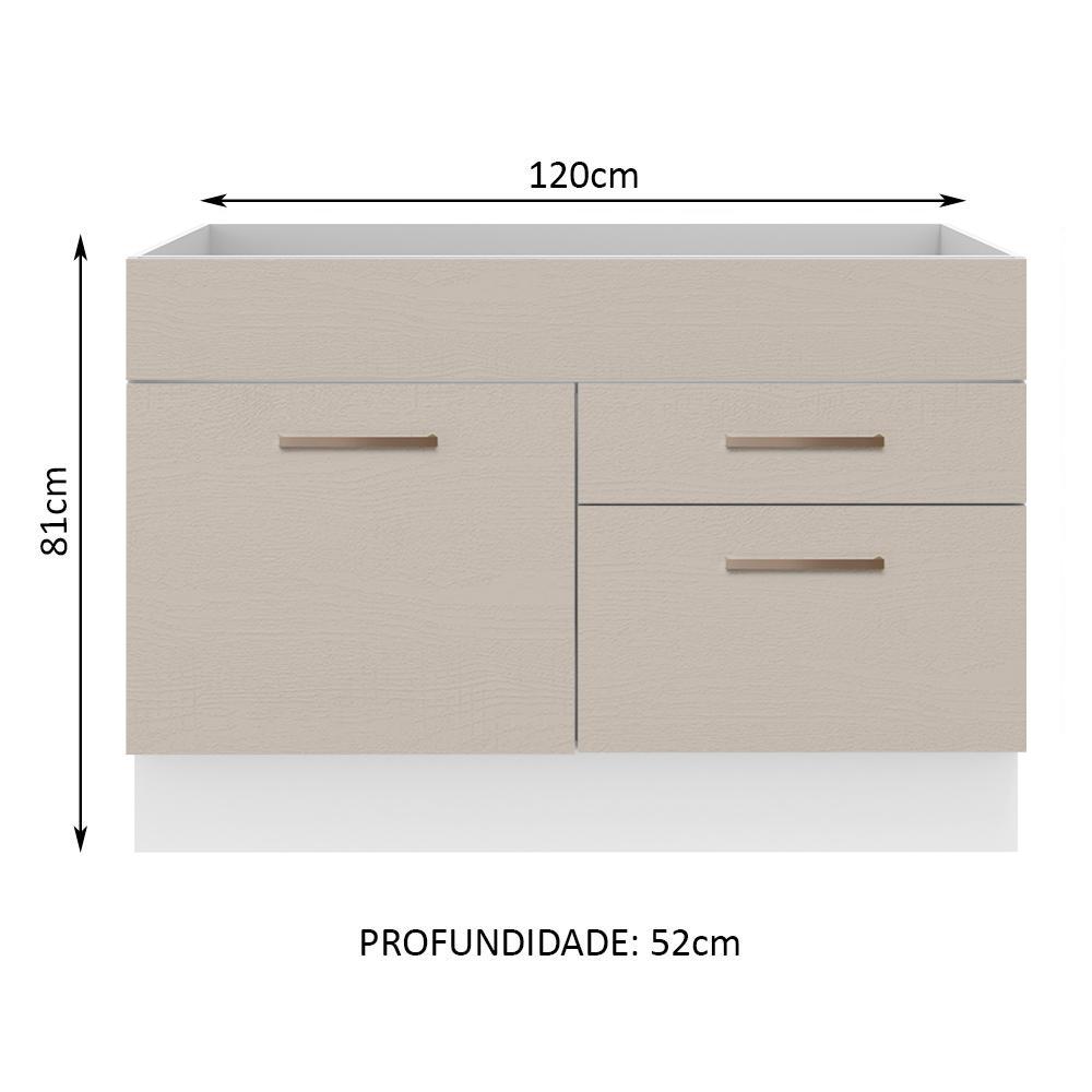 Balcão Gabinete de Pia Cozinha 1 Porta e 2 Gavetas Branco/Crema Agata Madesa