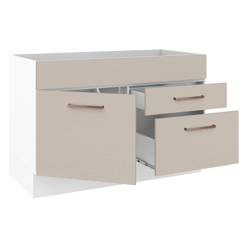 Balcão Gabinete de Pia Cozinha 1 Porta e 2 Gavetas Branco/Crema Agata Madesa