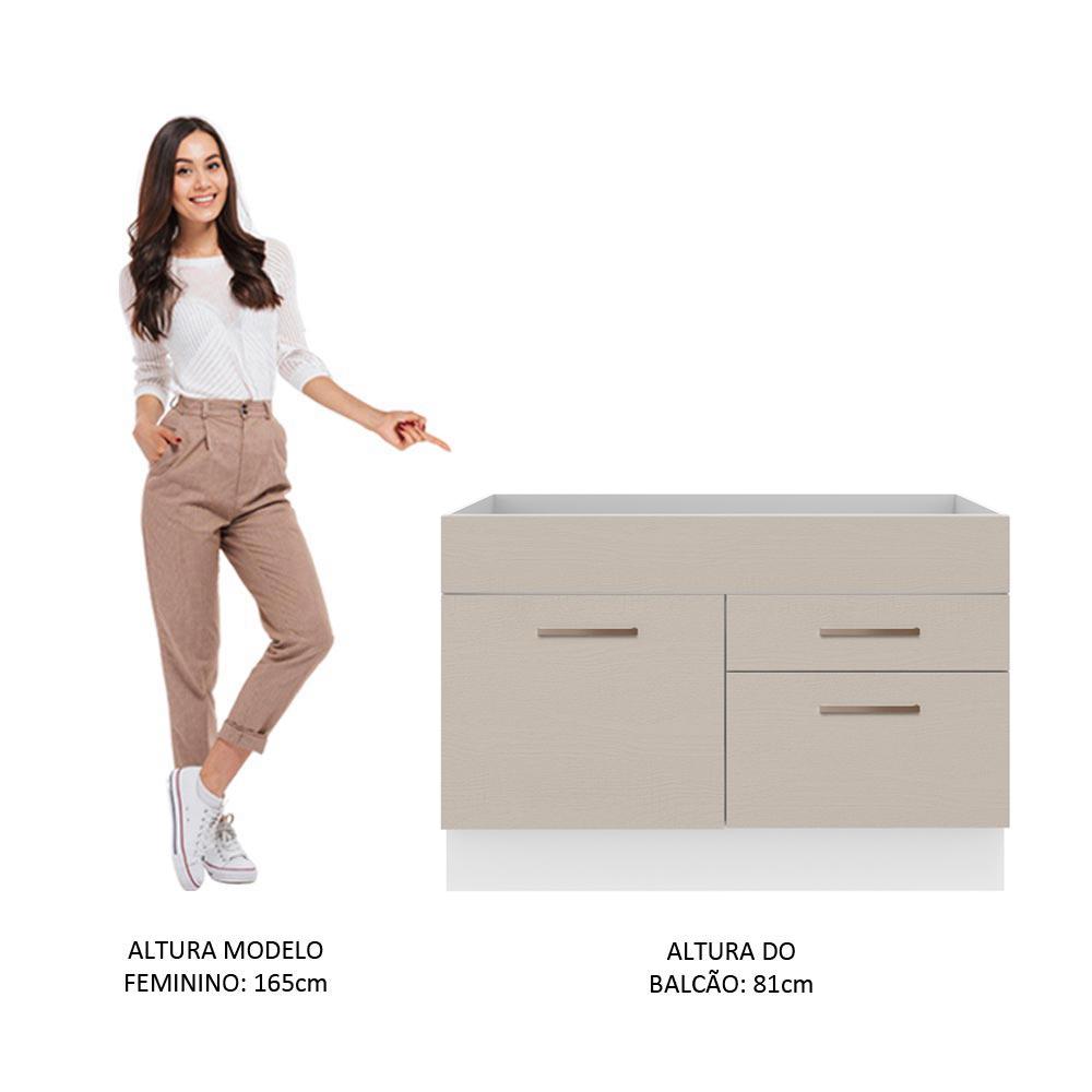 Balcão Gabinete de Pia Cozinha 1 Porta e 2 Gavetas Branco/Crema Agata Madesa