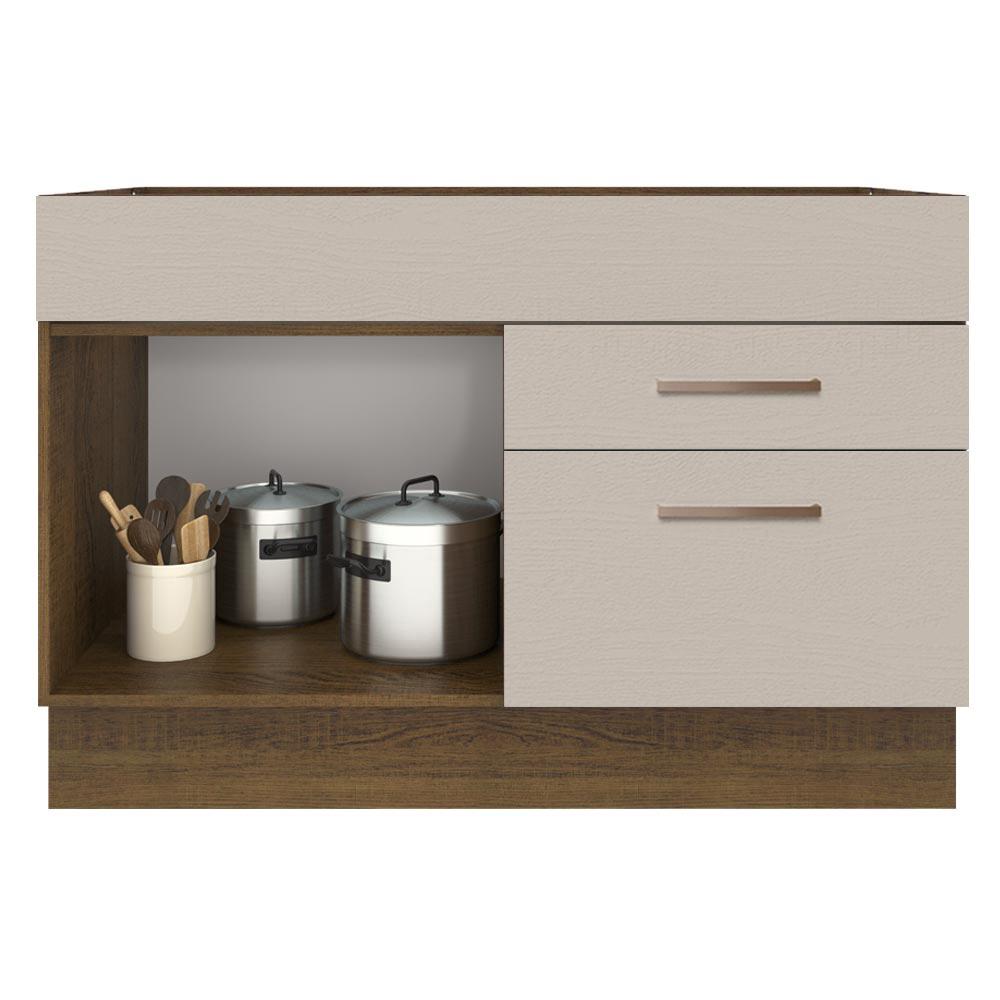 Balcão Gabinete de Pia Cozinha 1 Porta e 2 Gavetas Rustic/Crema Agata Madesa