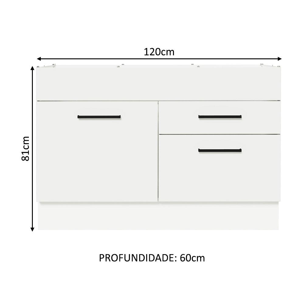 Balcão Gabinete de Pia Cozinha 120 x 60 cm 1 Porta 2 Gavetas Branco (Sem Tampo) Agata Madesa