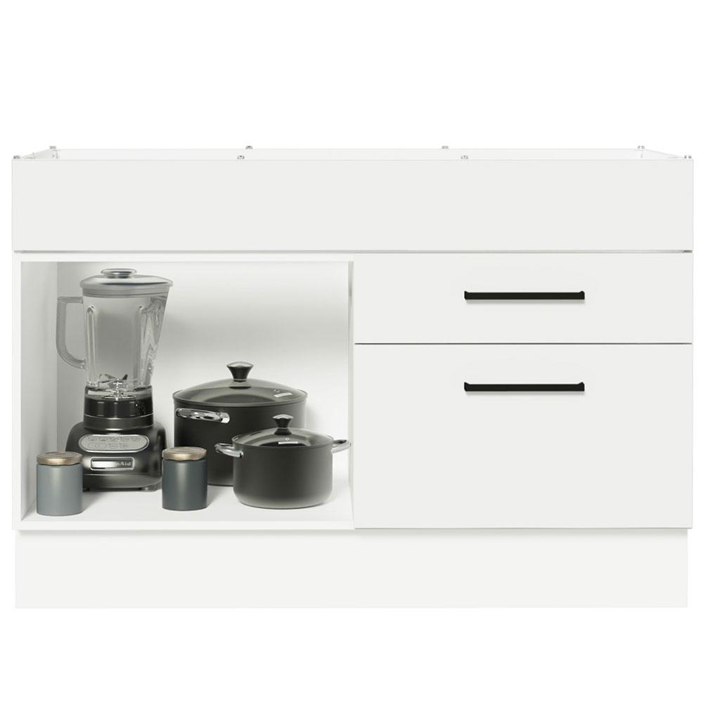 Balcão Gabinete de Pia Cozinha 120 x 60 cm 1 Porta 2 Gavetas Branco (Sem Tampo) Agata Madesa