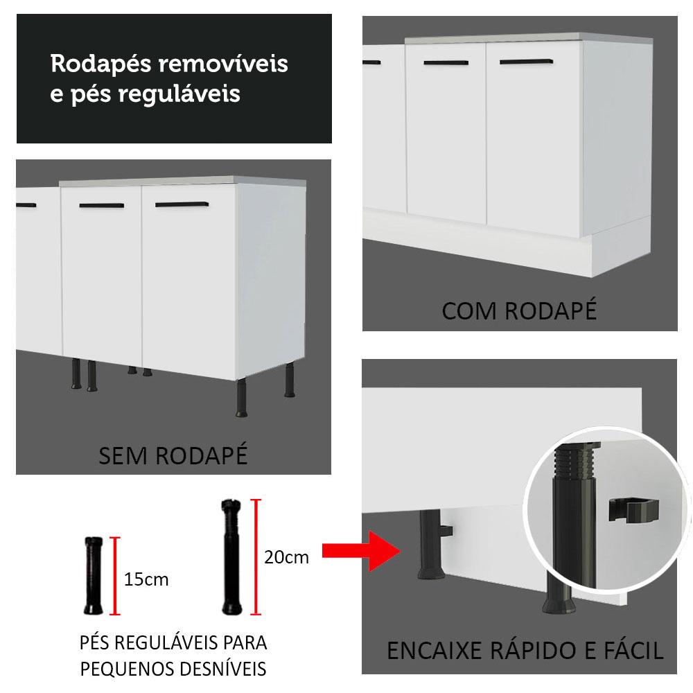 Balcão Gabinete de Pia Cozinha 120 x 60 cm 1 Porta 2 Gavetas Branco (Sem Tampo) Agata Madesa