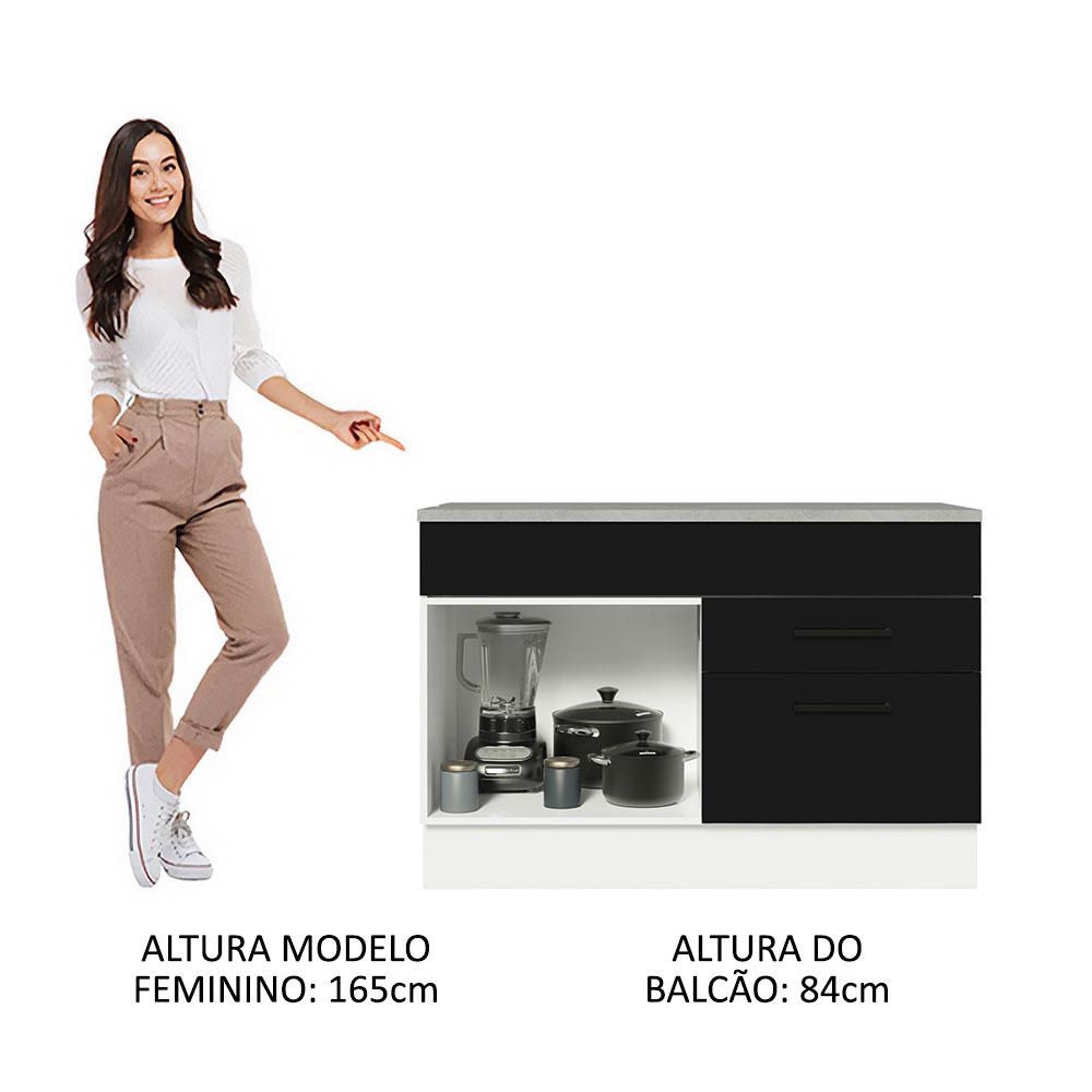 Balcão Gabinete de Pia Cozinha 120 x 60 cm 1 Porta 2 Gavetas Branco/Preto (Com Tampo) Agata Madesa