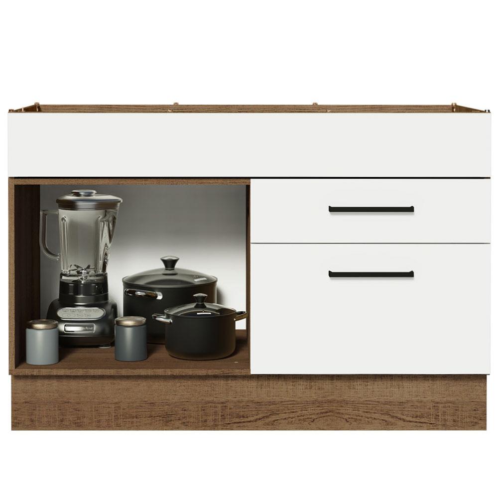 Balcão Gabinete de Pia Cozinha 120 x 60 cm 1 Porta 2 Gavetas Rustic/Branco (Sem Tampo) Agata Madesa