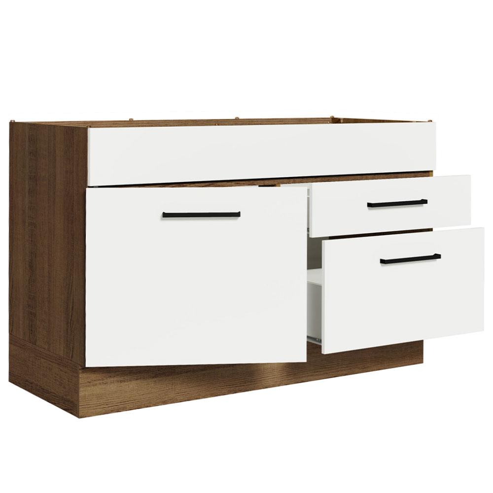 Balcão Gabinete de Pia Cozinha 120 x 60 cm 1 Porta 2 Gavetas Rustic/Branco (Sem Tampo) Agata Madesa