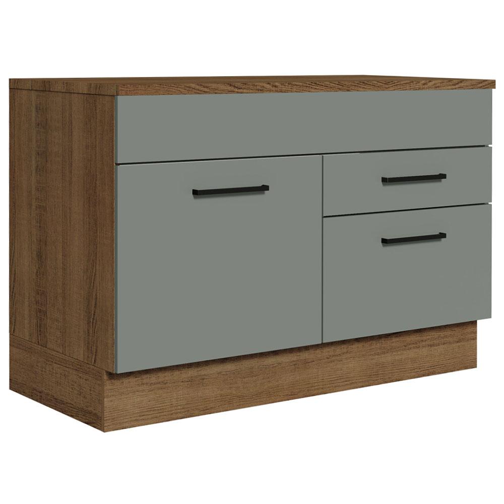 Balcão Gabinete de Pia Cozinha 120 x 60 cm 1 Porta 2 Gavetas Rustic/Cinza (Com Tampo) Agata Madesa