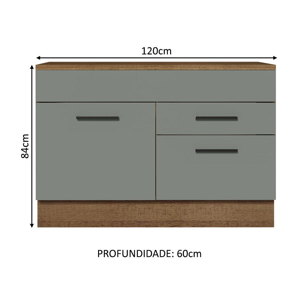 Balcão Gabinete de Pia Cozinha 120 x 60 cm 1 Porta 2 Gavetas Rustic/Cinza (Com Tampo) Agata Madesa