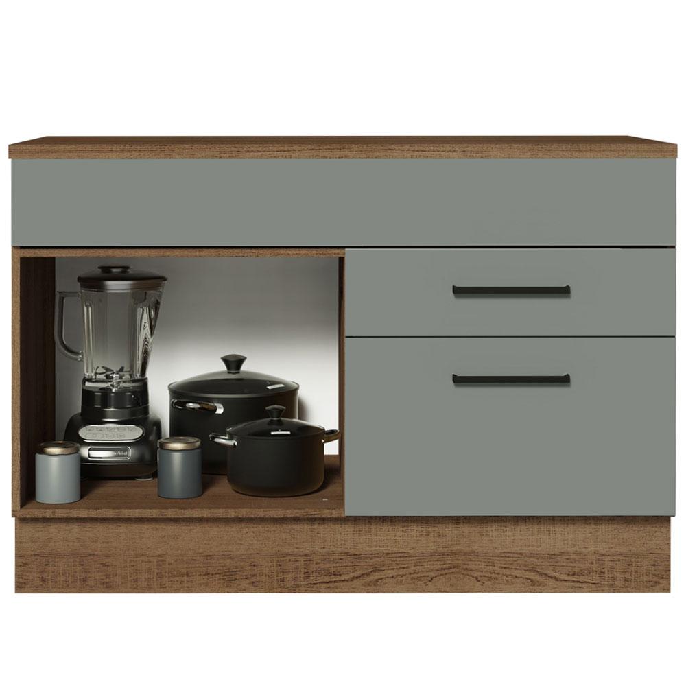 Balcão Gabinete de Pia Cozinha 120 x 60 cm 1 Porta 2 Gavetas Rustic/Cinza (Com Tampo) Agata Madesa