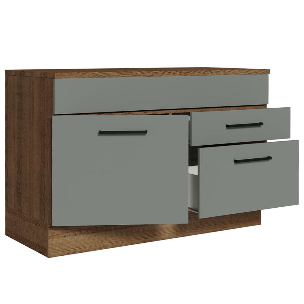 Balcão Gabinete de Pia Cozinha 120 x 60 cm 1 Porta 2 Gavetas Rustic/Cinza (Com Tampo) Agata Madesa