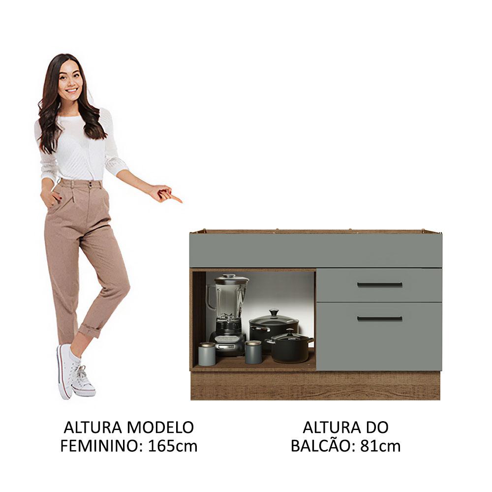 Balcão Gabinete de Pia Cozinha 120 x 60 cm 1 Porta 2 Gavetas Rustic/Cinza (Sem Tampo) Agata Madesa