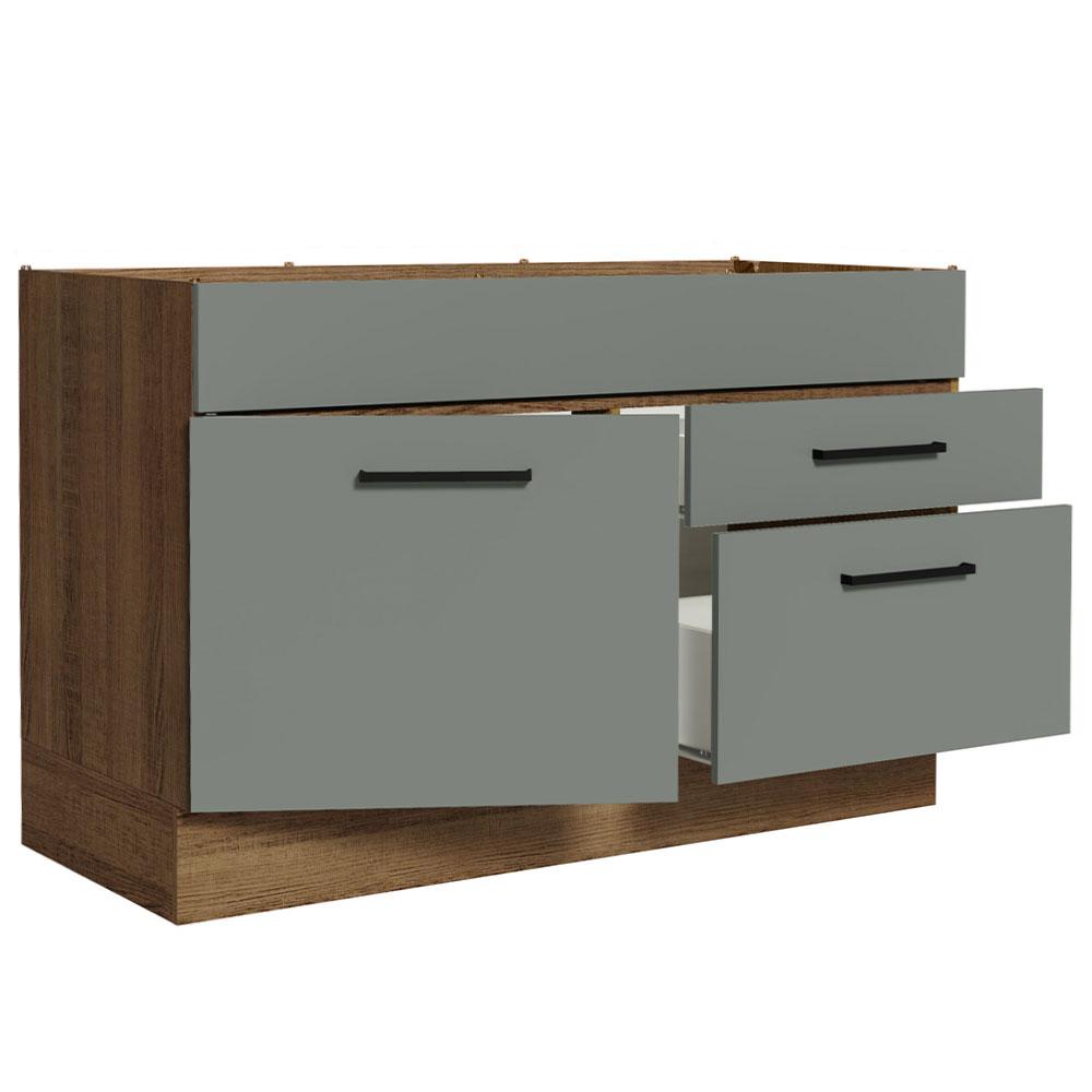 Balcão Gabinete de Pia Cozinha 120 x 60 cm 1 Porta 2 Gavetas Rustic/Cinza (Sem Tampo) Agata Madesa