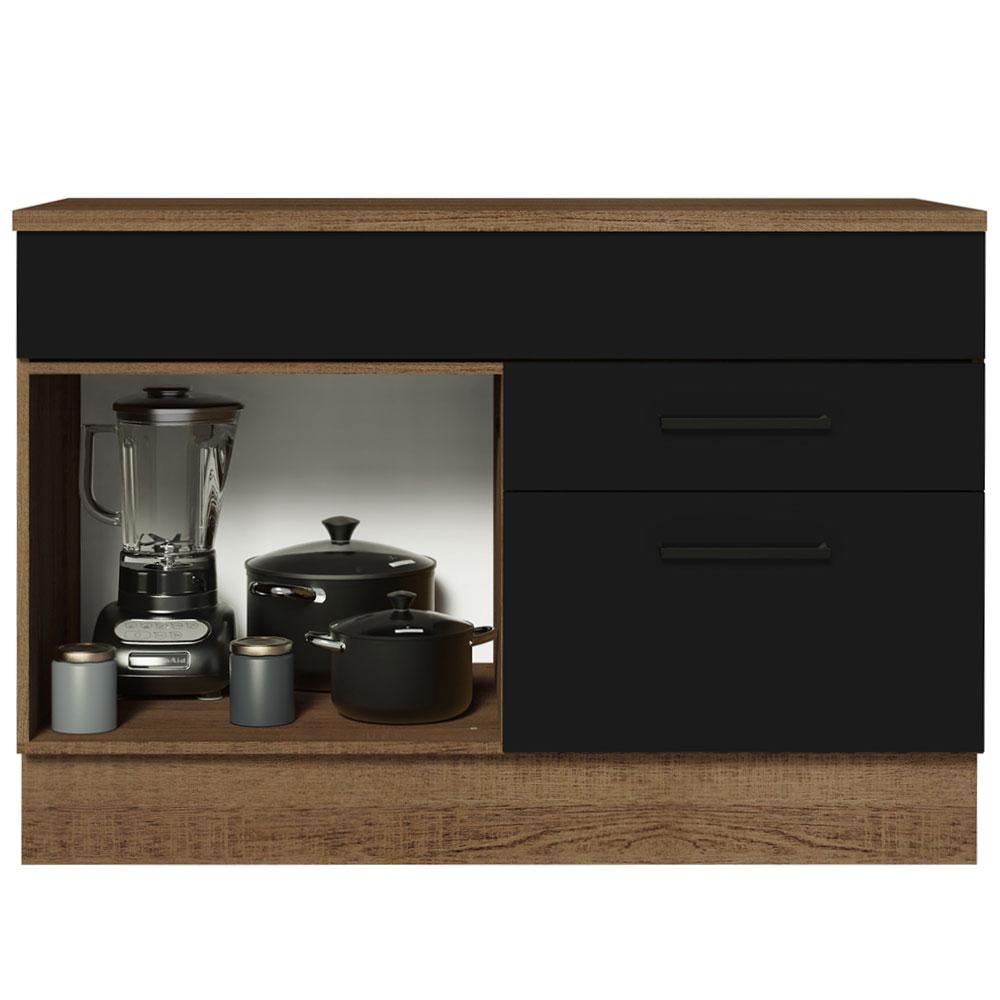 Balcão Gabinete de Pia Cozinha 120 x 60 cm 1 Porta 2 Gavetas Rustic/Preto (Com Tampo) Agata Madesa