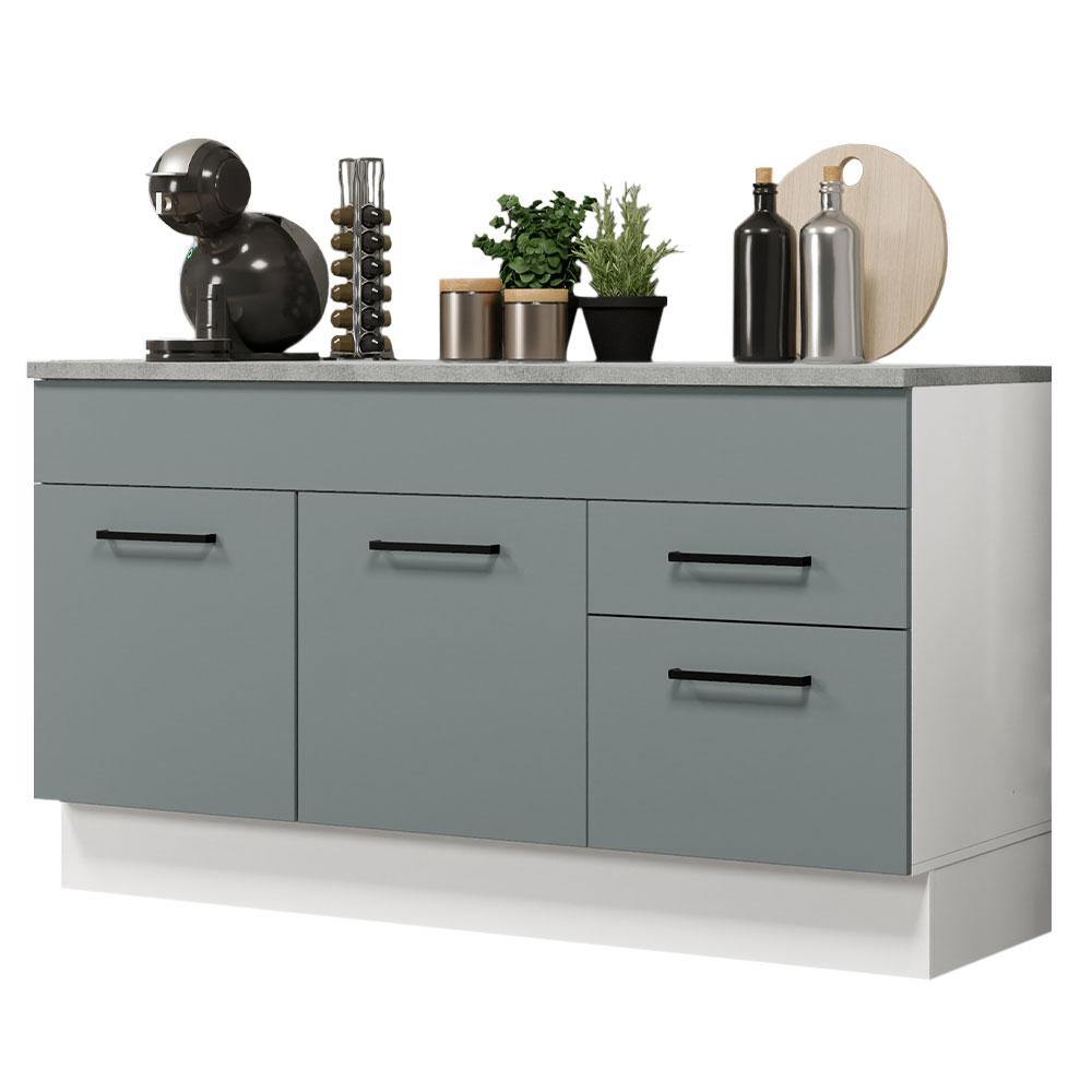 Balcão Gabinete de Pia Cozinha 150 cm 2 Gavetas 2 Portas (Com Tampo) Branco/Cinza Agata Madesa