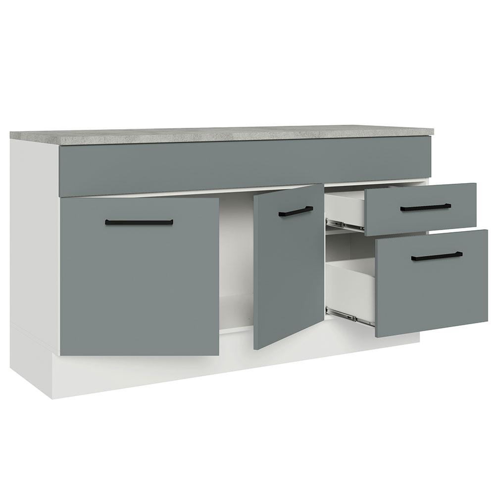 Balcão Gabinete de Pia Cozinha 150 cm 2 Gavetas 2 Portas (Com Tampo) Branco/Cinza Agata Madesa
