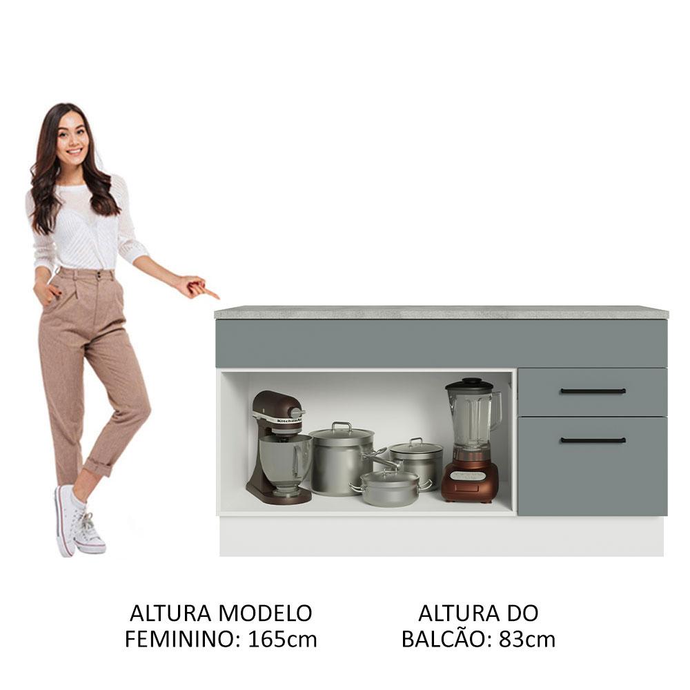 Balcão Gabinete de Pia Cozinha 150 cm 2 Gavetas 2 Portas (Com Tampo) Branco/Cinza Agata Madesa