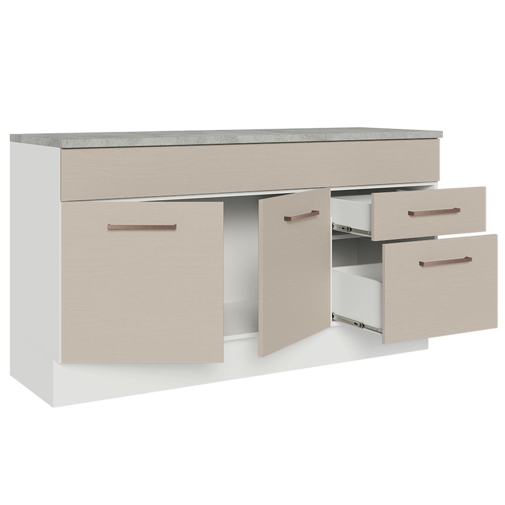 Balcão Gabinete de Pia Cozinha 150 cm 2 Gavetas 2 Portas (Com Tampo) Branco/Crema Agata Madesa