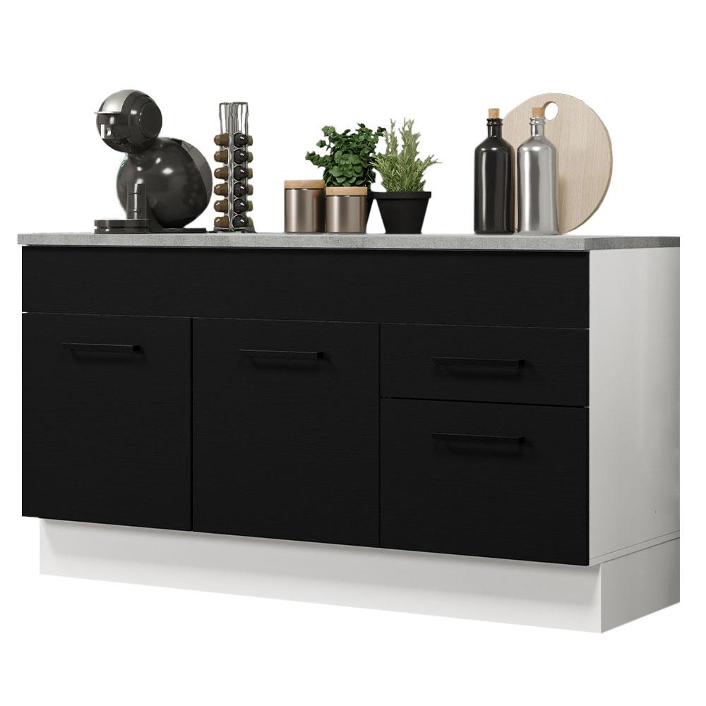 Balcão Gabinete de Pia Cozinha 150 cm 2 Gavetas 2 Portas (Com Tampo) Branco/Preto Agata Madesa