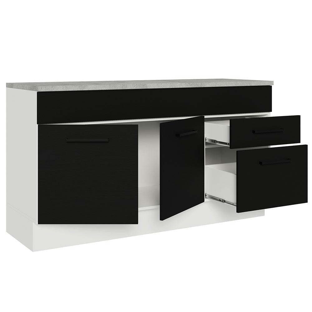 Balcão Gabinete de Pia Cozinha 150 cm 2 Gavetas 2 Portas (Com Tampo) Branco/Preto Agata Madesa