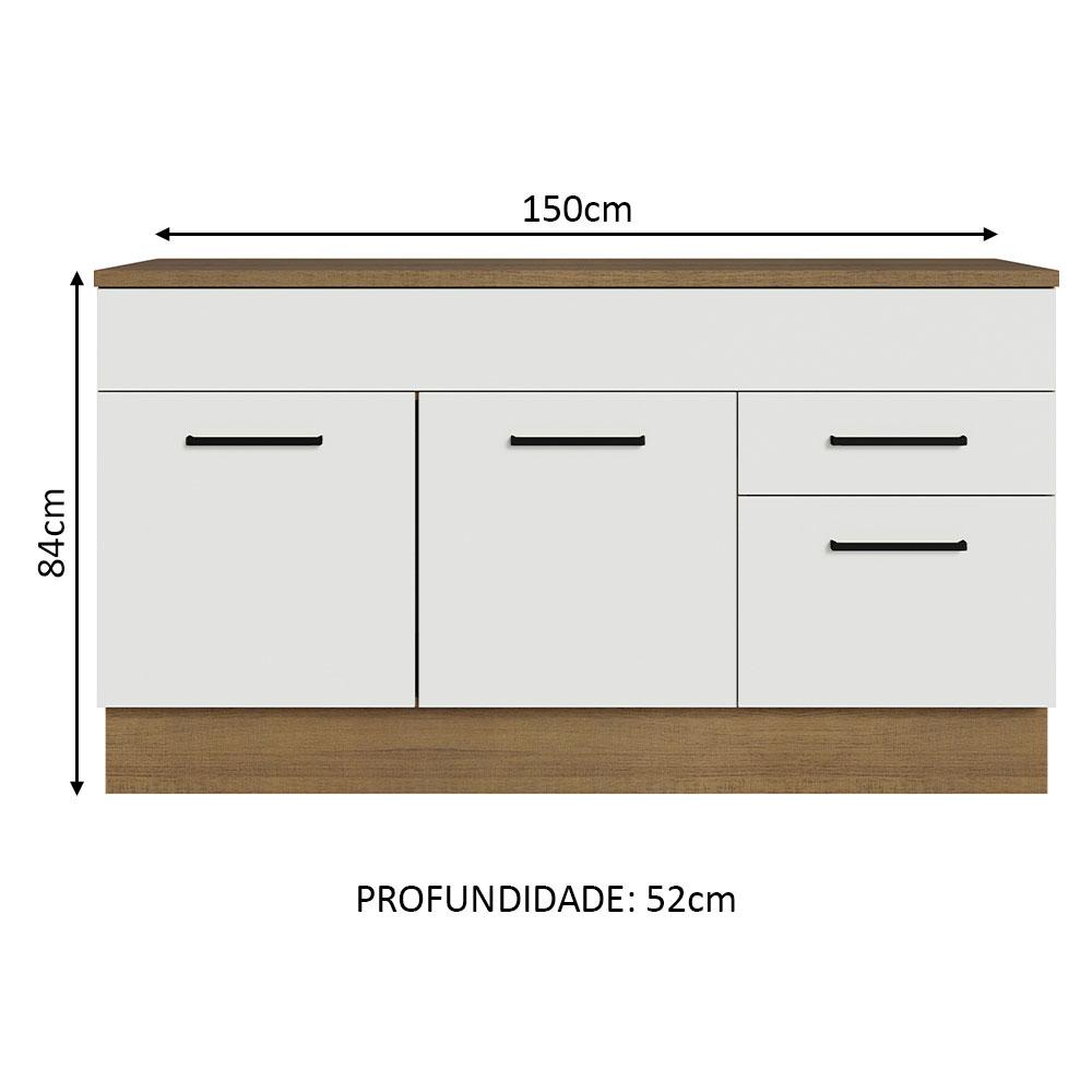 Balcão Gabinete de Pia Cozinha 150 cm 2 Gavetas 2 Portas (Com Tampo) Rustic/Branco Agata Madesa