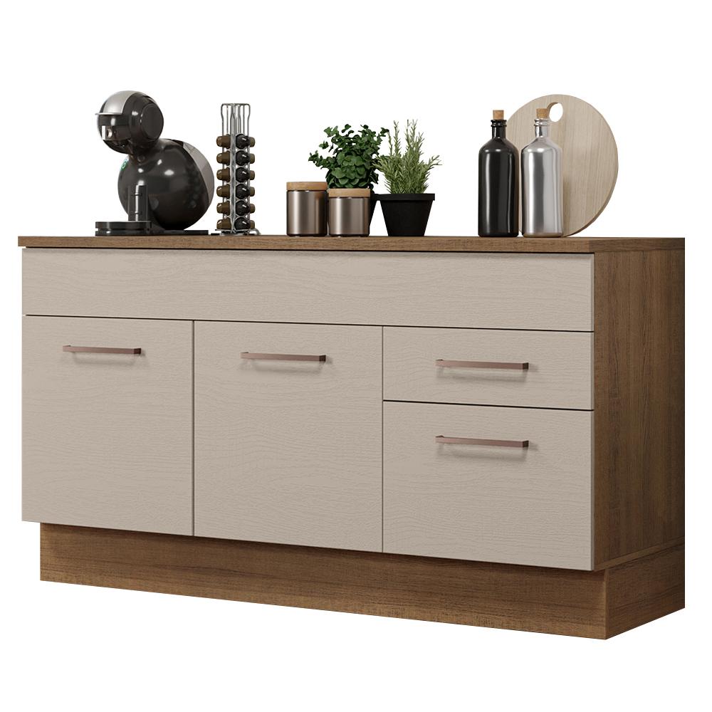 Balcão Gabinete de Pia Cozinha 150 cm 2 Gavetas 2 Portas (Com Tampo) Rustic/Crema Agata Madesa