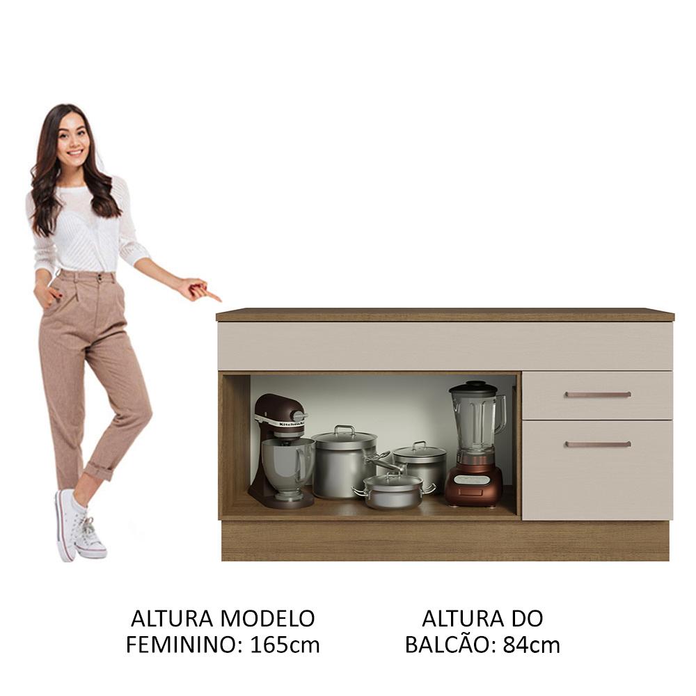 Balcão Gabinete de Pia Cozinha 150 cm 2 Gavetas 2 Portas (Com Tampo) Rustic/Crema Agata Madesa