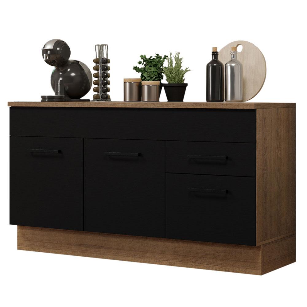 Balcão Gabinete de Pia Cozinha 150 cm 2 Gavetas 2 Portas (Com Tampo) Rustic/Preto Agata Madesa
